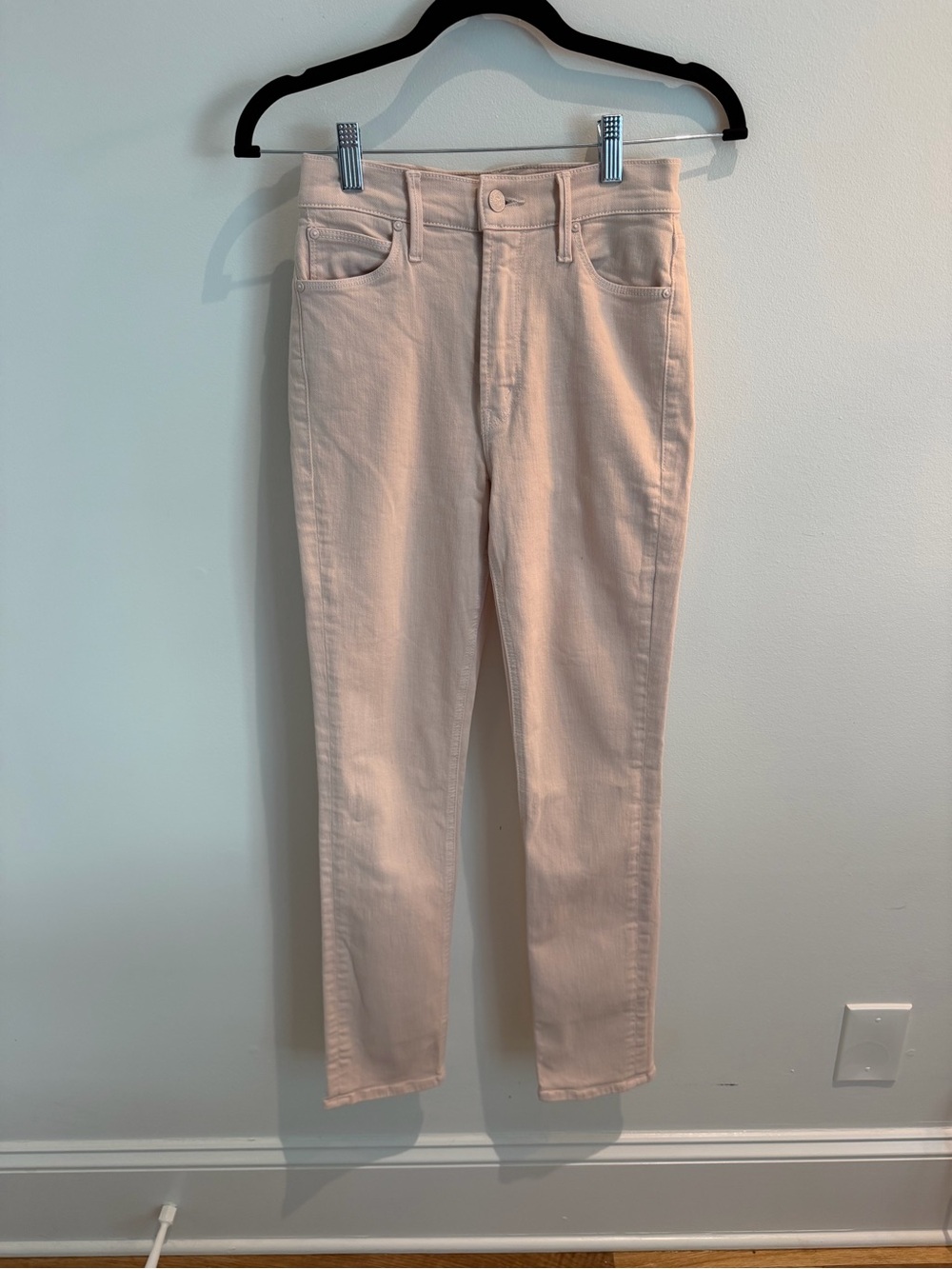 MOTHER Pale Pink High-Rise Cropped Jeans